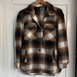 Plaid Women's Shacket in Brown and Black Size XS